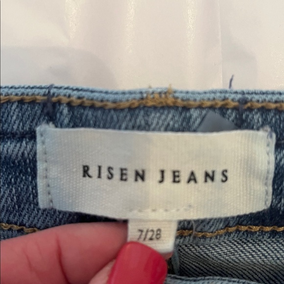 Risen Button Fly Distressed Wide Raw Hem Jeans - Picture 8 of 10